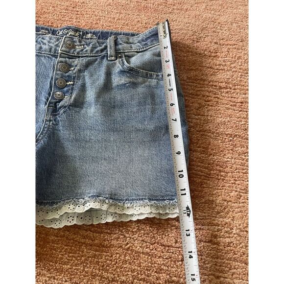 Cat & Jack Girls Denim Shorts XL 14/16 Eyelet Lace Hem Button Fly Stretch - Picture 5 of 7